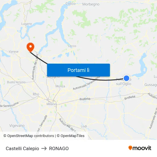 Castelli Calepio to RONAGO map