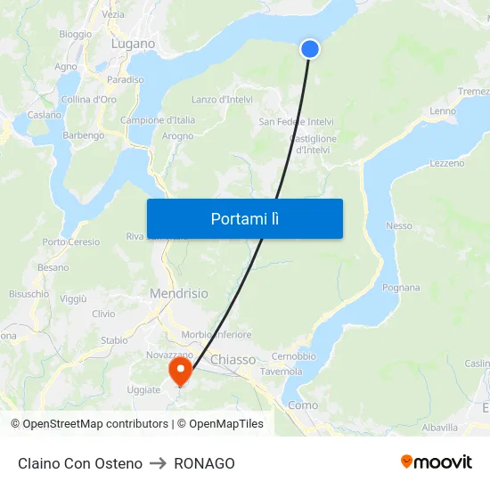 Claino Con Osteno to RONAGO map