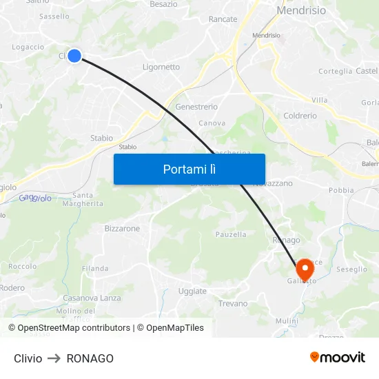 Clivio to RONAGO map