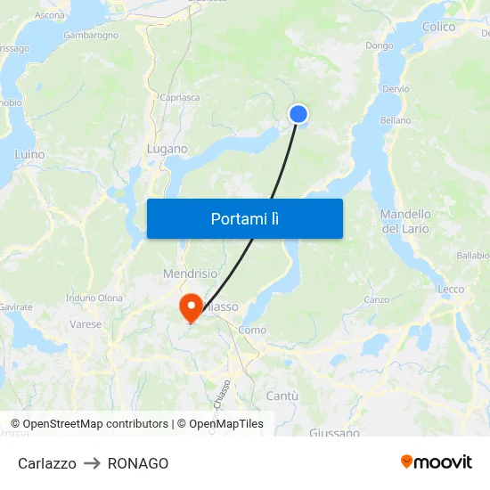 Carlazzo to RONAGO map