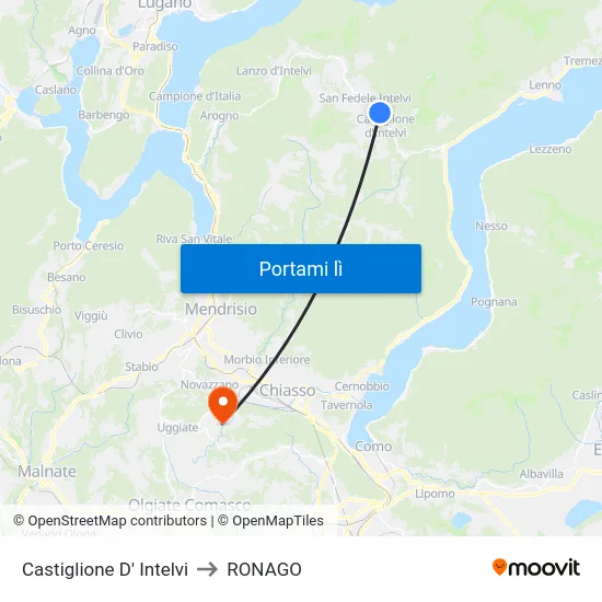 Castiglione D' Intelvi to RONAGO map