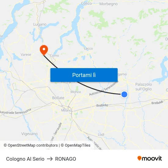 Cologno Al Serio to RONAGO map