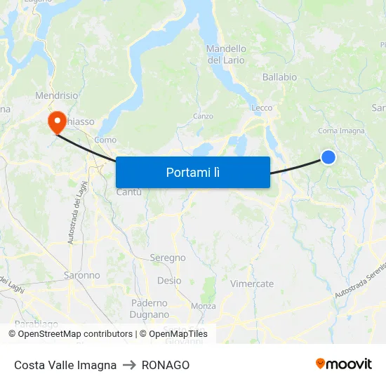 Costa Valle Imagna to RONAGO map