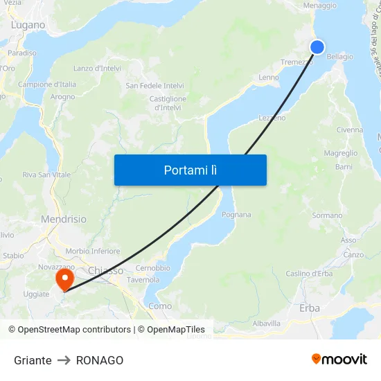 Griante to RONAGO map