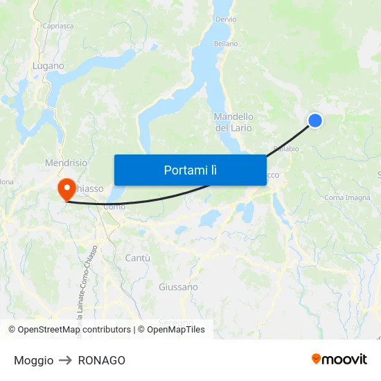 Moggio to RONAGO map
