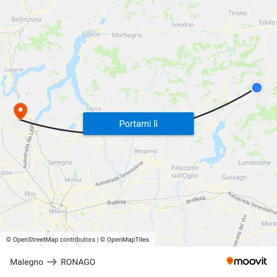 Malegno to RONAGO map