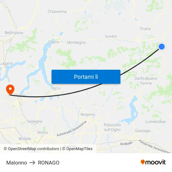Malonno to RONAGO map