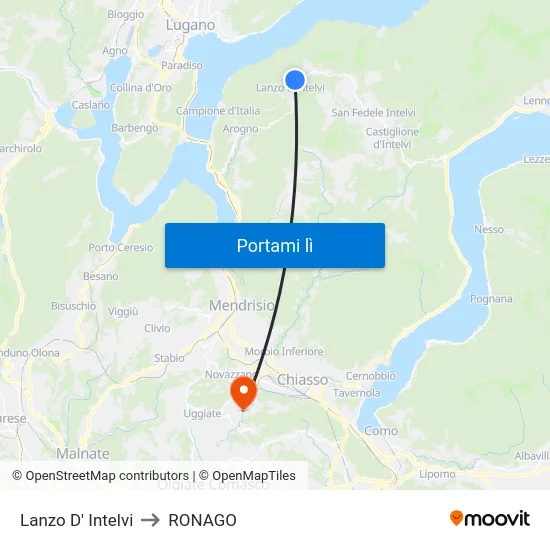 Lanzo D' Intelvi to RONAGO map