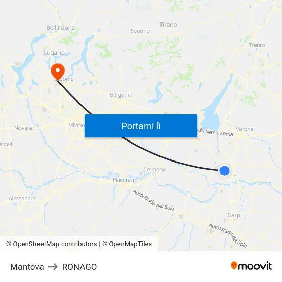 Mantova to RONAGO map
