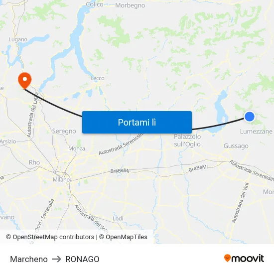 Marcheno to RONAGO map