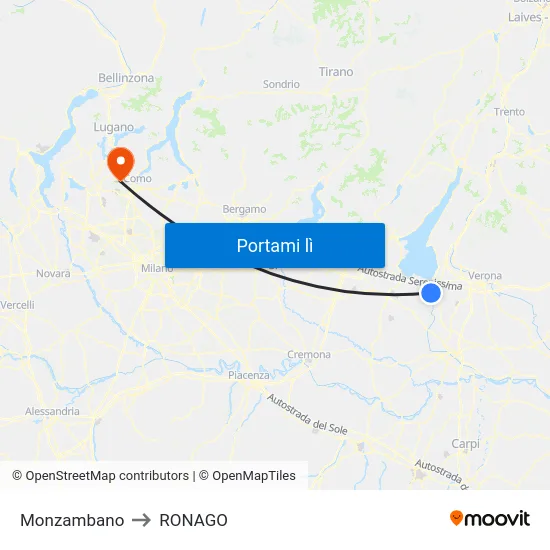 Monzambano to RONAGO map