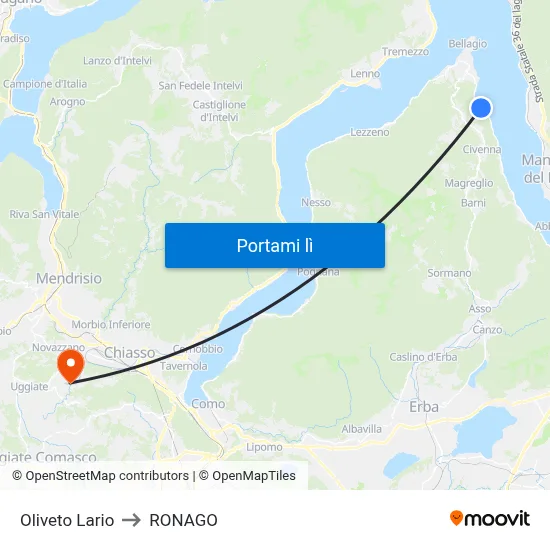 Oliveto Lario to RONAGO map