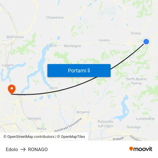 Edolo to RONAGO map