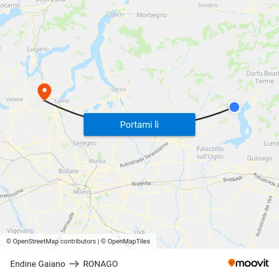Endine Gaiano to RONAGO map