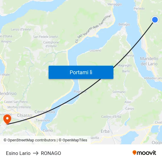 Esino Lario to RONAGO map