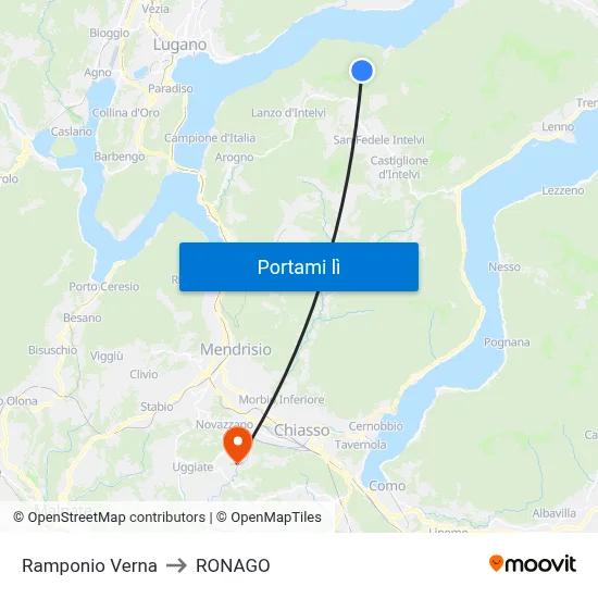 Ramponio Verna to RONAGO map