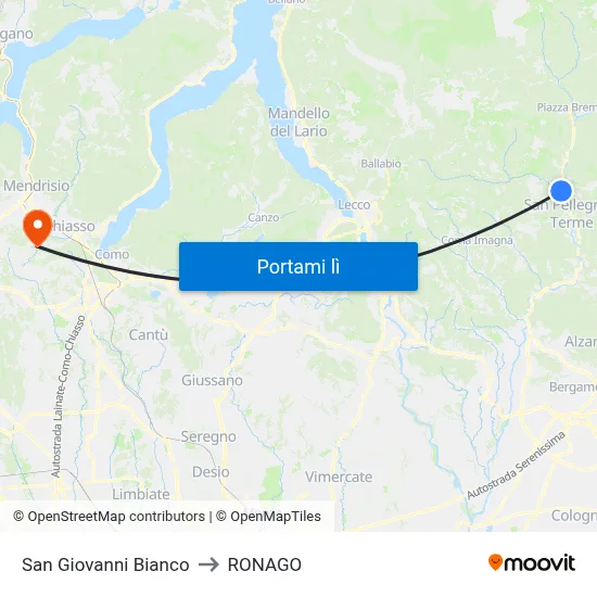 San Giovanni Bianco to RONAGO map