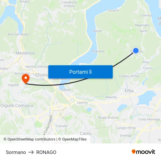 Sormano to RONAGO map