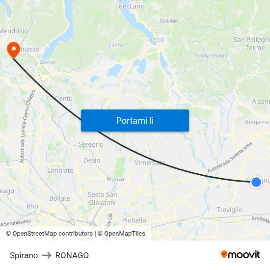 Spirano to RONAGO map
