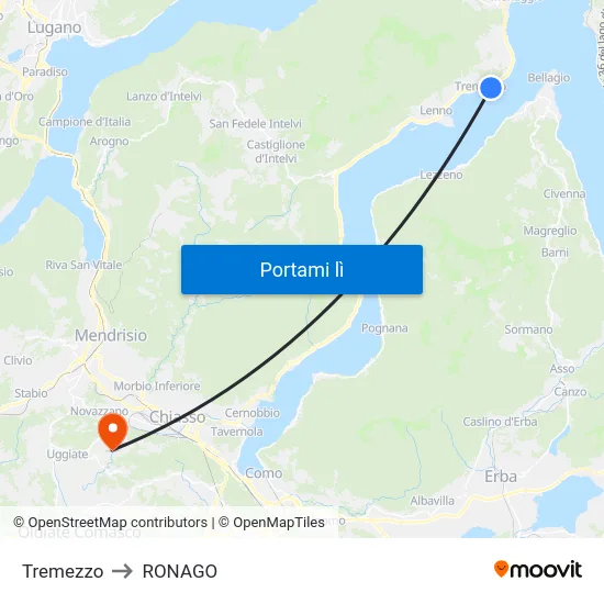 Tremezzo to RONAGO map
