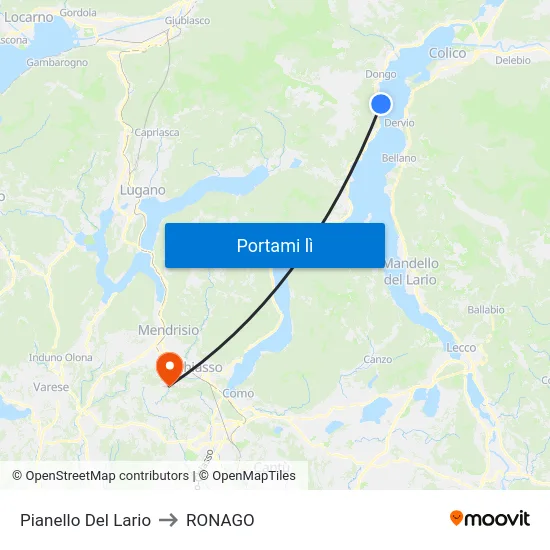 Pianello Del Lario to RONAGO map