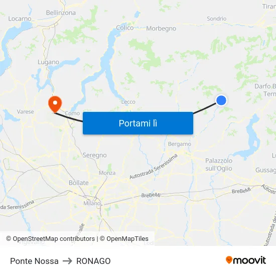 Ponte Nossa to RONAGO map