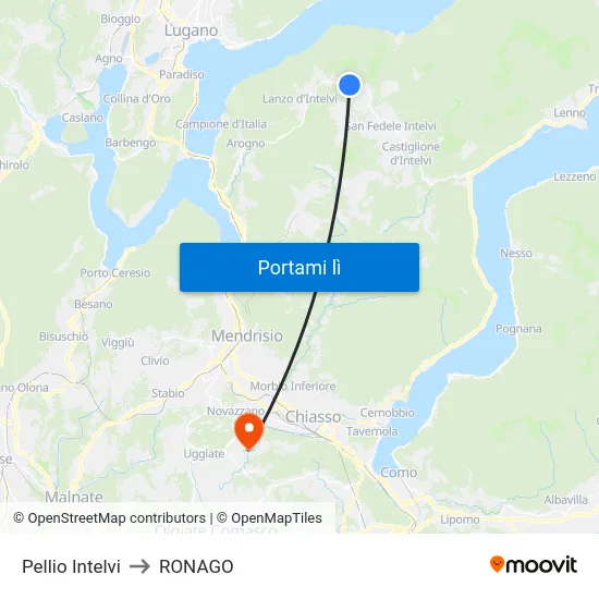 Pellio Intelvi to RONAGO map