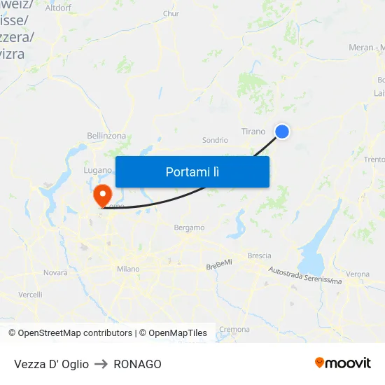 Vezza D' Oglio to RONAGO map