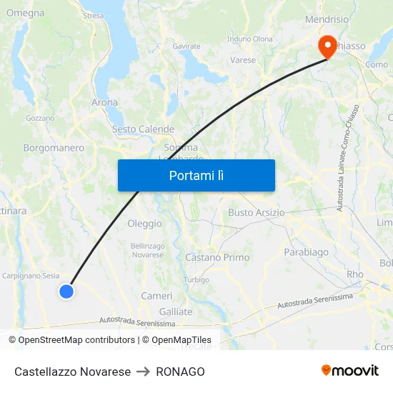 Castellazzo Novarese to RONAGO map
