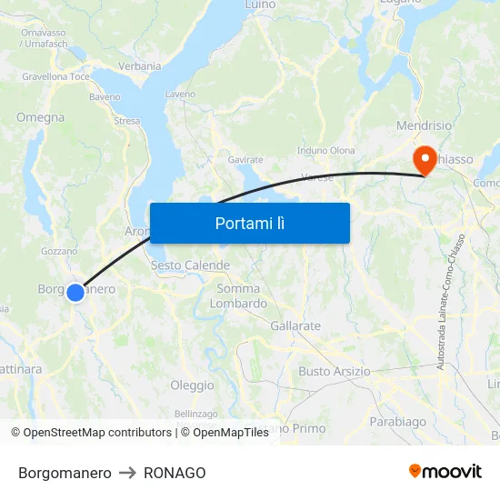 Borgomanero to RONAGO map