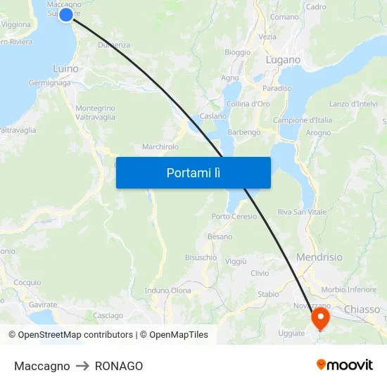 Maccagno to RONAGO map