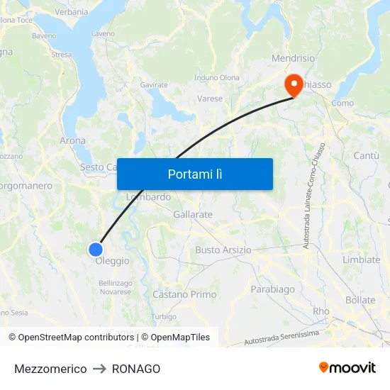 Mezzomerico to RONAGO map