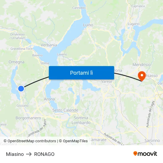 Miasino to RONAGO map