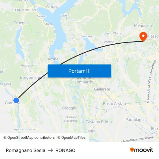 Romagnano Sesia to RONAGO map