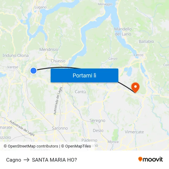 Cagno to SANTA MARIA HO? map