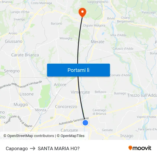 Caponago to SANTA MARIA HO? map