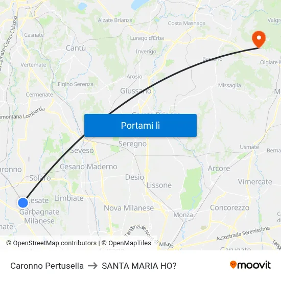 Caronno Pertusella to SANTA MARIA HO? map