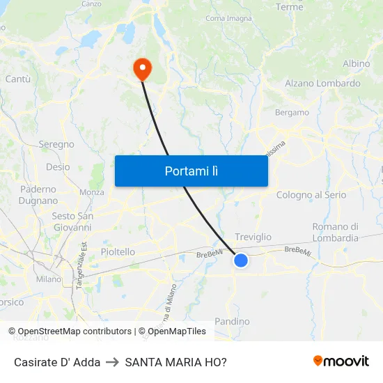 Casirate D' Adda to SANTA MARIA HO? map