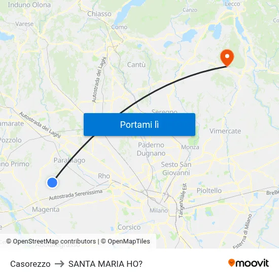 Casorezzo to SANTA MARIA HO? map