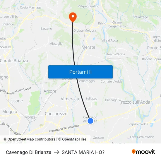 Cavenago Di Brianza to SANTA MARIA HO? map