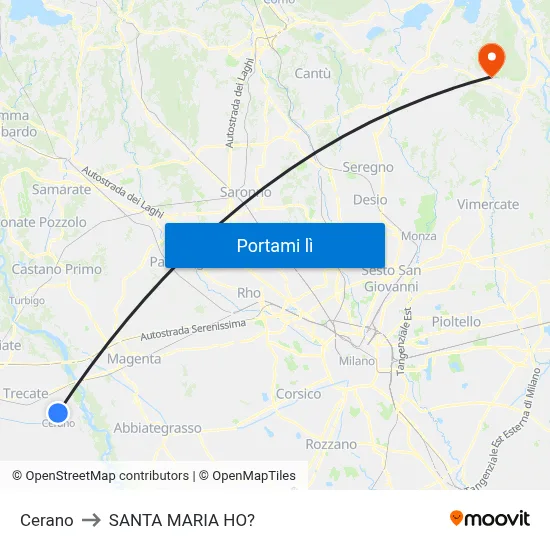 Cerano to SANTA MARIA HO? map