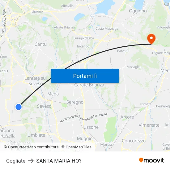 Cogliate to SANTA MARIA HO? map