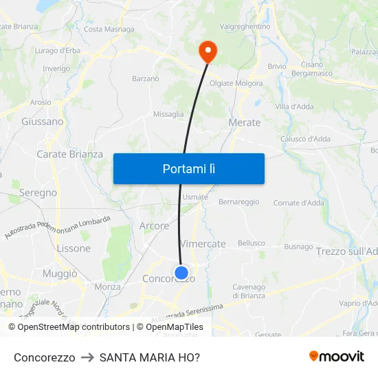 Concorezzo to SANTA MARIA HO? map