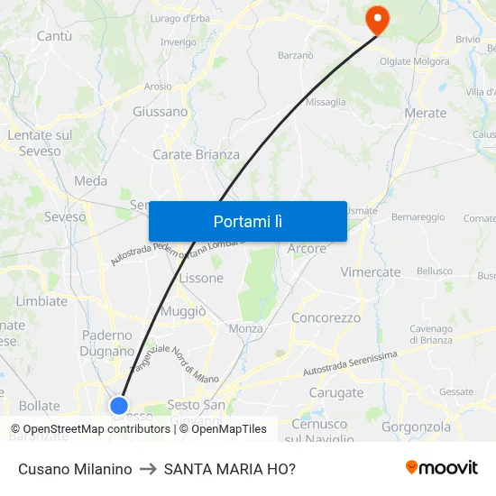Cusano Milanino to SANTA MARIA HO? map