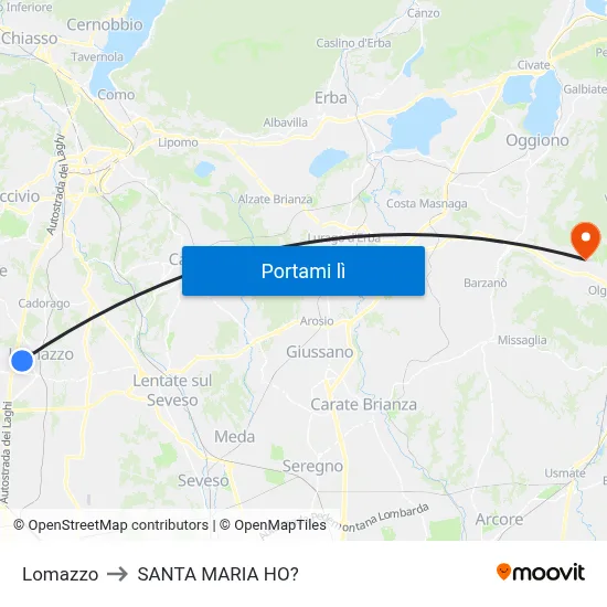 Lomazzo to SANTA MARIA HO? map