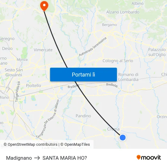 Madignano to SANTA MARIA HO? map