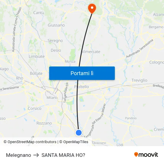Melegnano to SANTA MARIA HO? map