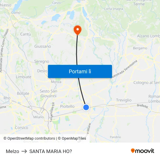 Melzo to SANTA MARIA HO? map