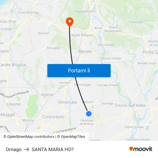 Ornago to SANTA MARIA HO? map