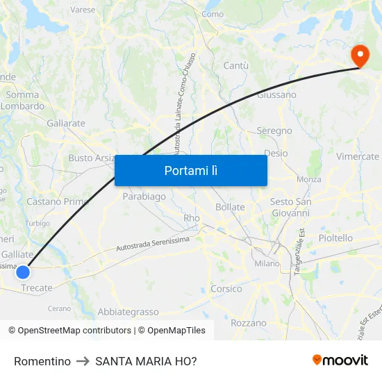 Romentino to SANTA MARIA HO? map